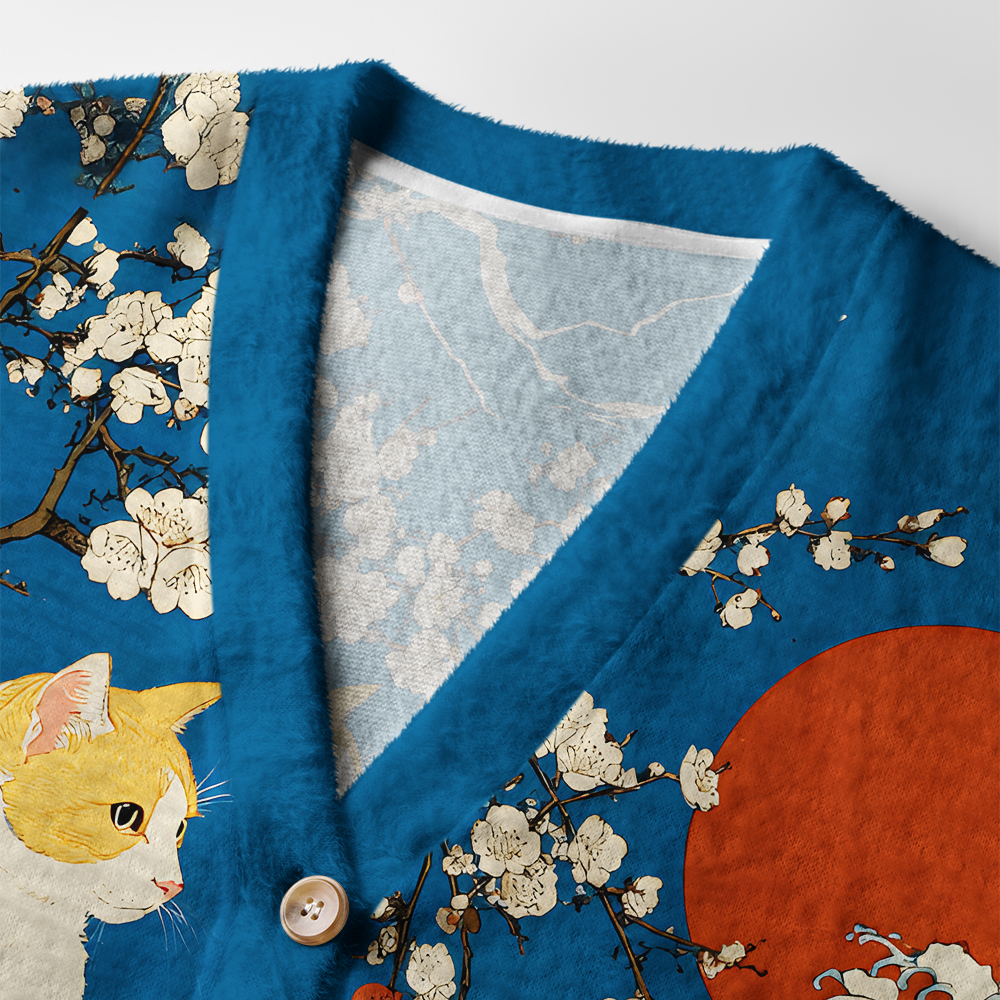 Tokyo-Tiger Waves And Cats Ugly Cardigan Sweater