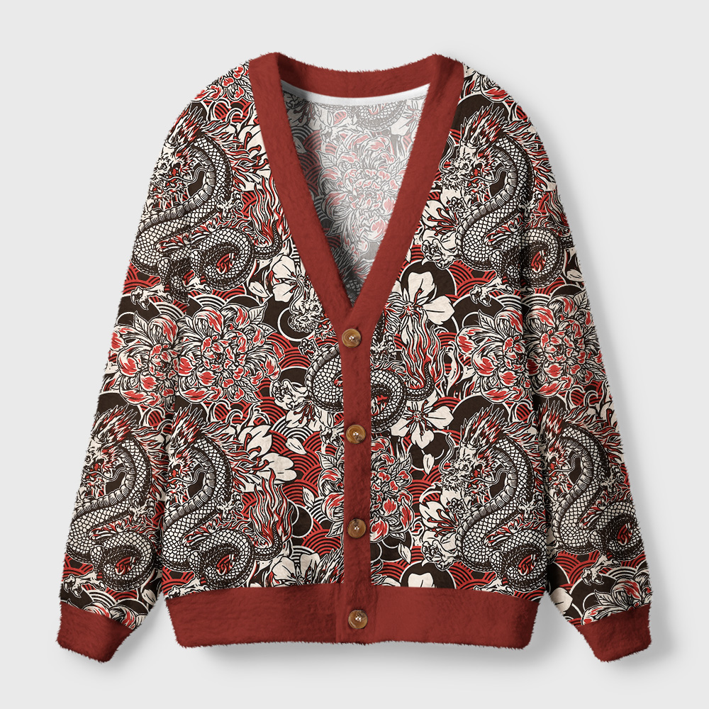 Tokyo-Tiger Japanese Retro Dragon Ugly Cardigan Sweater