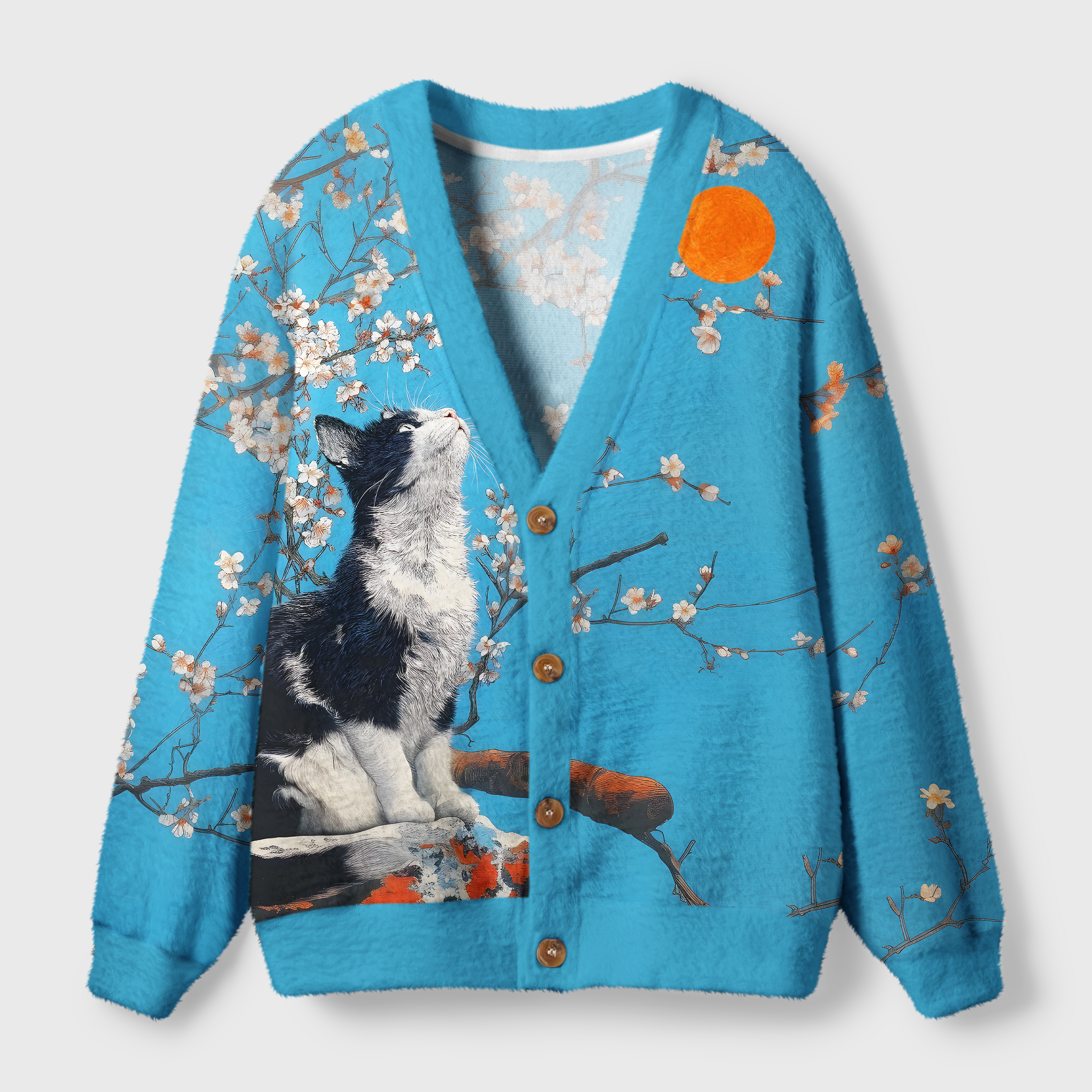 Tokyo-Tiger Cat Looking At The Sun Cardigan Sweater
