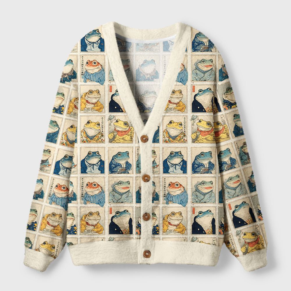 Tokyo-Tiger Many Frogs Are Watching You Ugly Cardigan Sweater
