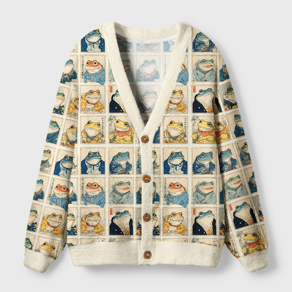 Tokyo-Tiger Many Frogs Are Watching You Ugly Cardigan Sweater Sale