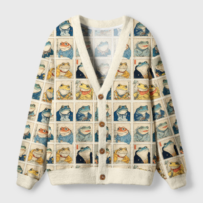 Tokyo-Tiger Many Frogs Are Watching You Ugly Cardigan Sweater