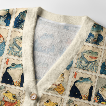 Tokyo-Tiger Many Frogs Are Watching You Ugly Cardigan Sweater