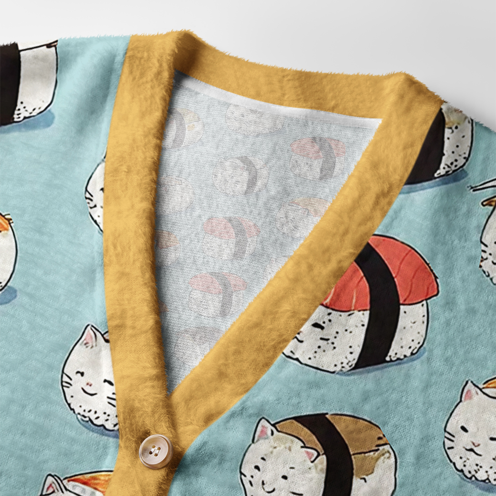 Tokyo-Tiger Funny Cat Sushi Ugly Cardigan Sweater