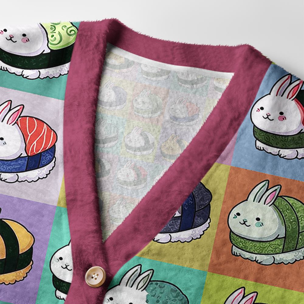 Tokyo-Tiger Cute Bunny Sushi Ugly Cardigan Sweater