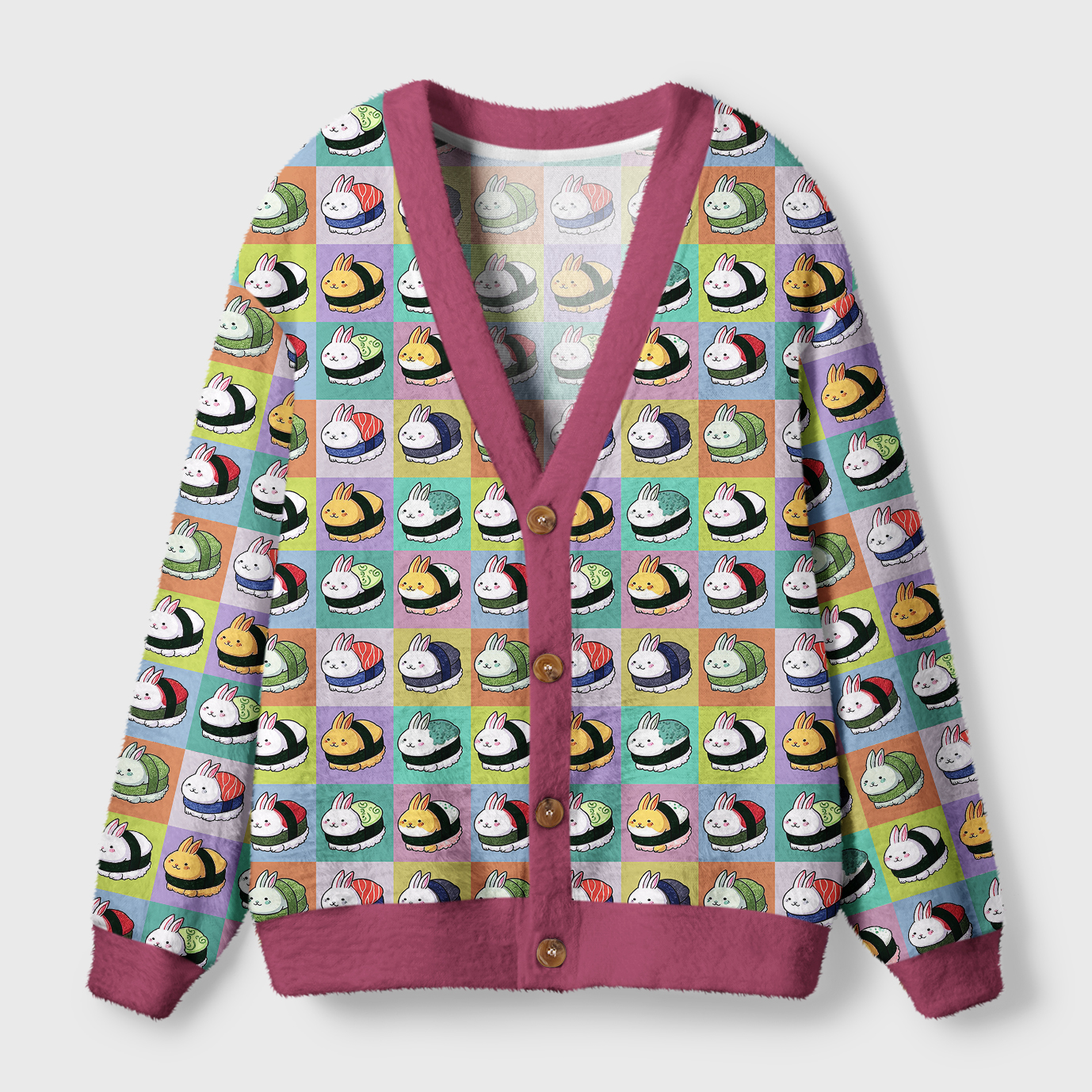 Tokyo-Tiger Cute Bunny Sushi Ugly Cardigan Sweater