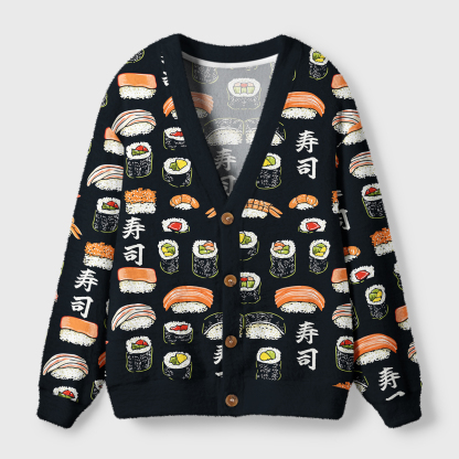 Tokyo-Tiger Delicious Sushi Ugly Cardigan Sweater