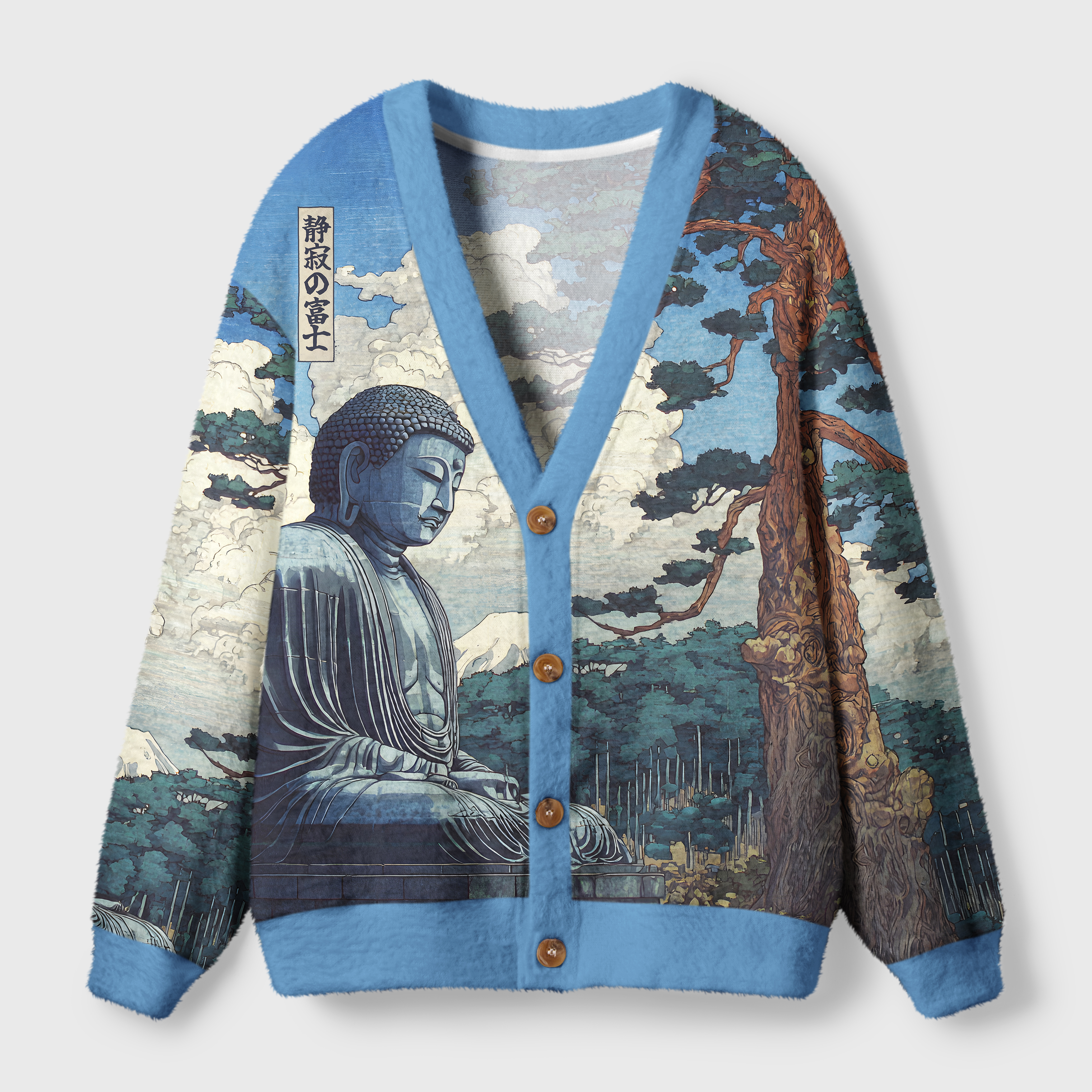 Tokyo-Tiger Great Buddha Of Japan Ugly Cardigan Sweater