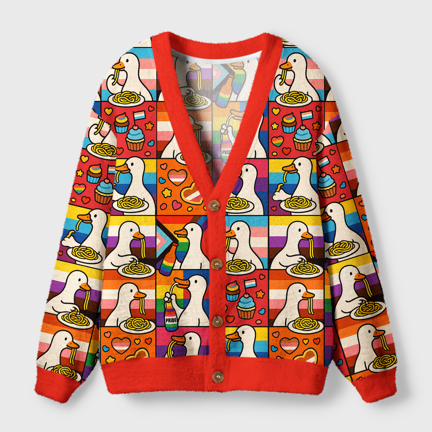 Tokyo-Tiger More Spaghetti Less Upsetti Goose Eat Spaghetti Ugly Cardigan Sweater
