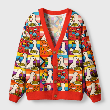 Tokyo-Tiger More Spaghetti Less Upsetti Goose Eat Spaghetti Ugly Cardigan Sweater