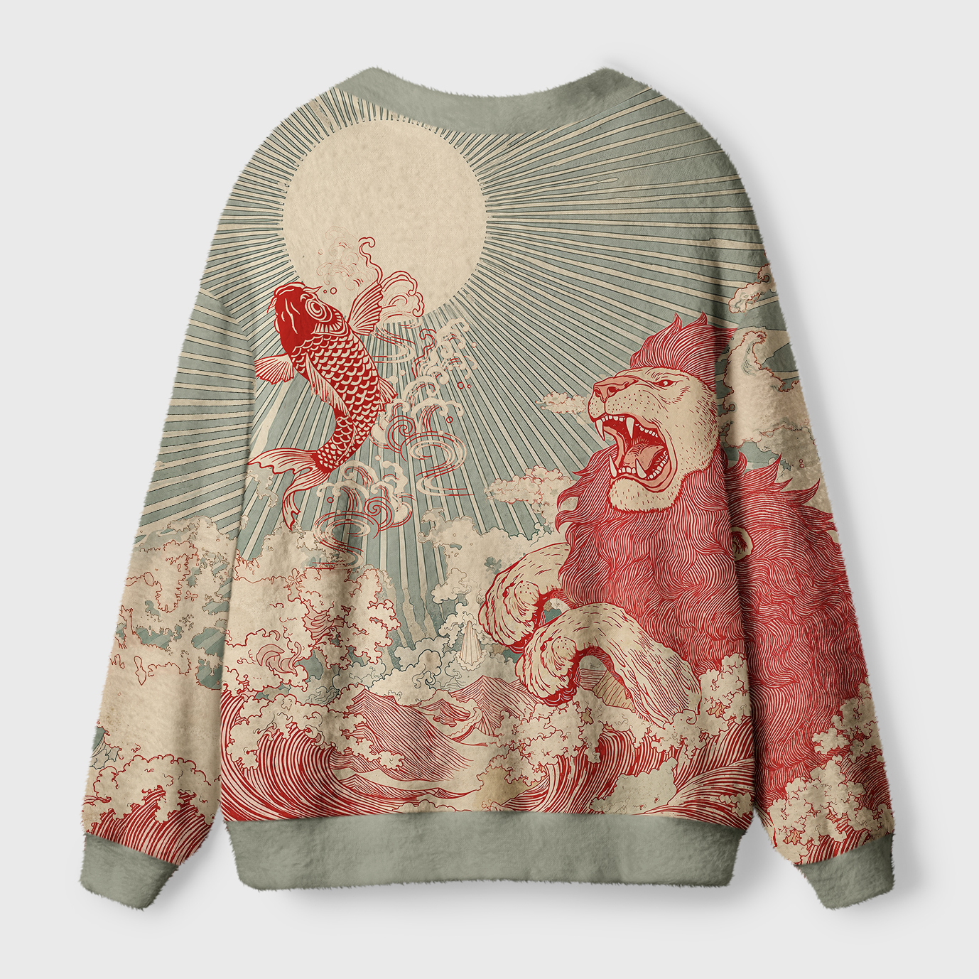 Tokyo-Tiger Waves Of Lion And Koi Ugly Cardigan Sweater