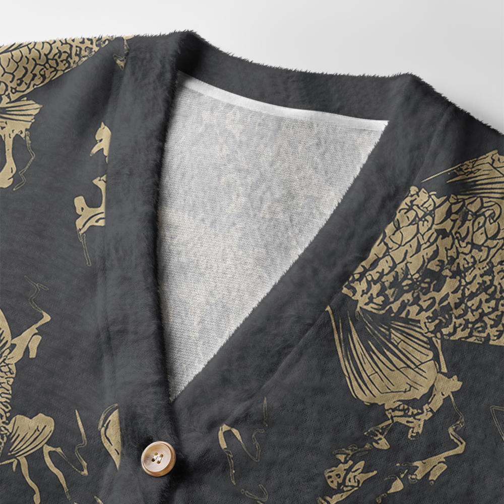 Tokyo-Tiger Vintage Japanese Koi Ugly Cardigan Sweater