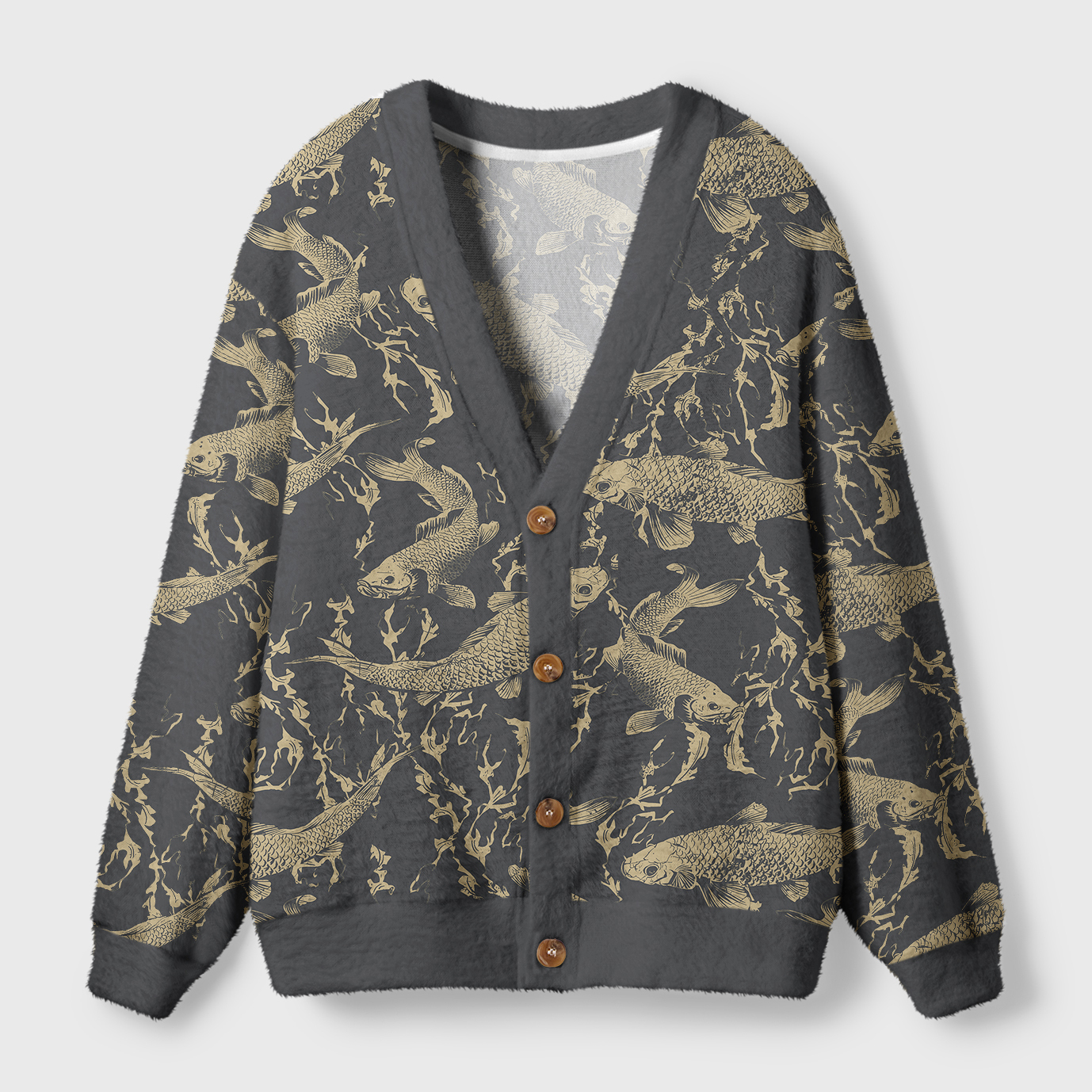 Tokyo-Tiger Vintage Japanese Koi Ugly Cardigan Sweater Sale
