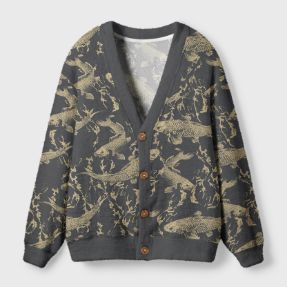 Tokyo-Tiger Vintage Japanese Koi Ugly Cardigan Sweater