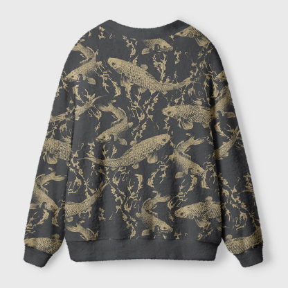 Tokyo-Tiger Vintage Japanese Koi Ugly Cardigan Sweater