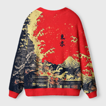 Tokyo-Tiger Traditional Japanese Scenery Ugly Cardigan Sweater