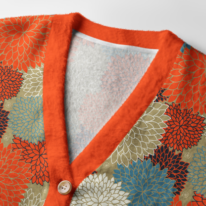 Tokyo-Tiger Autumn Flower Symphony Ugly Cardigan Sweater