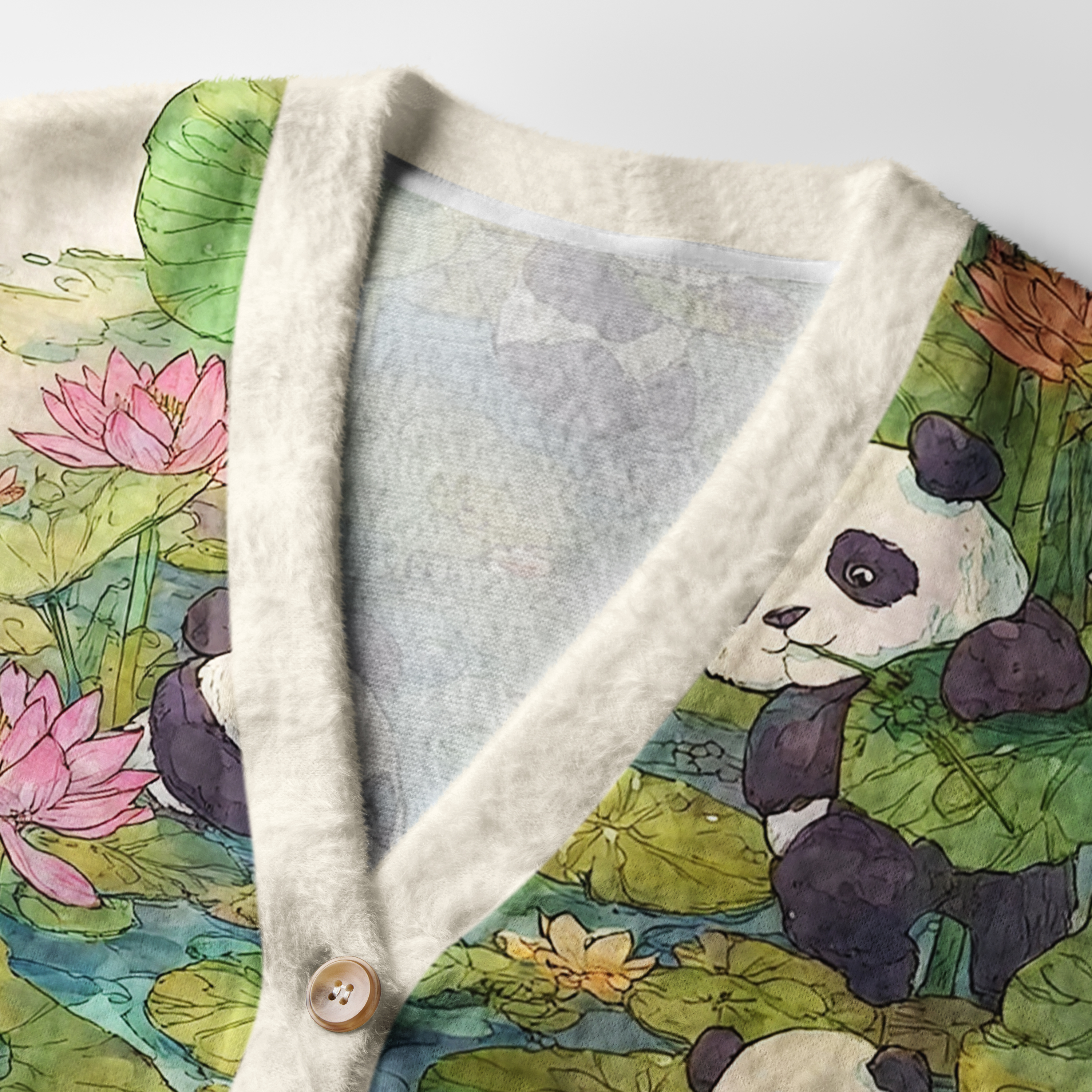 Tokyo-Tiger Panda Lotus Garden Ugly Cardigan Sweater