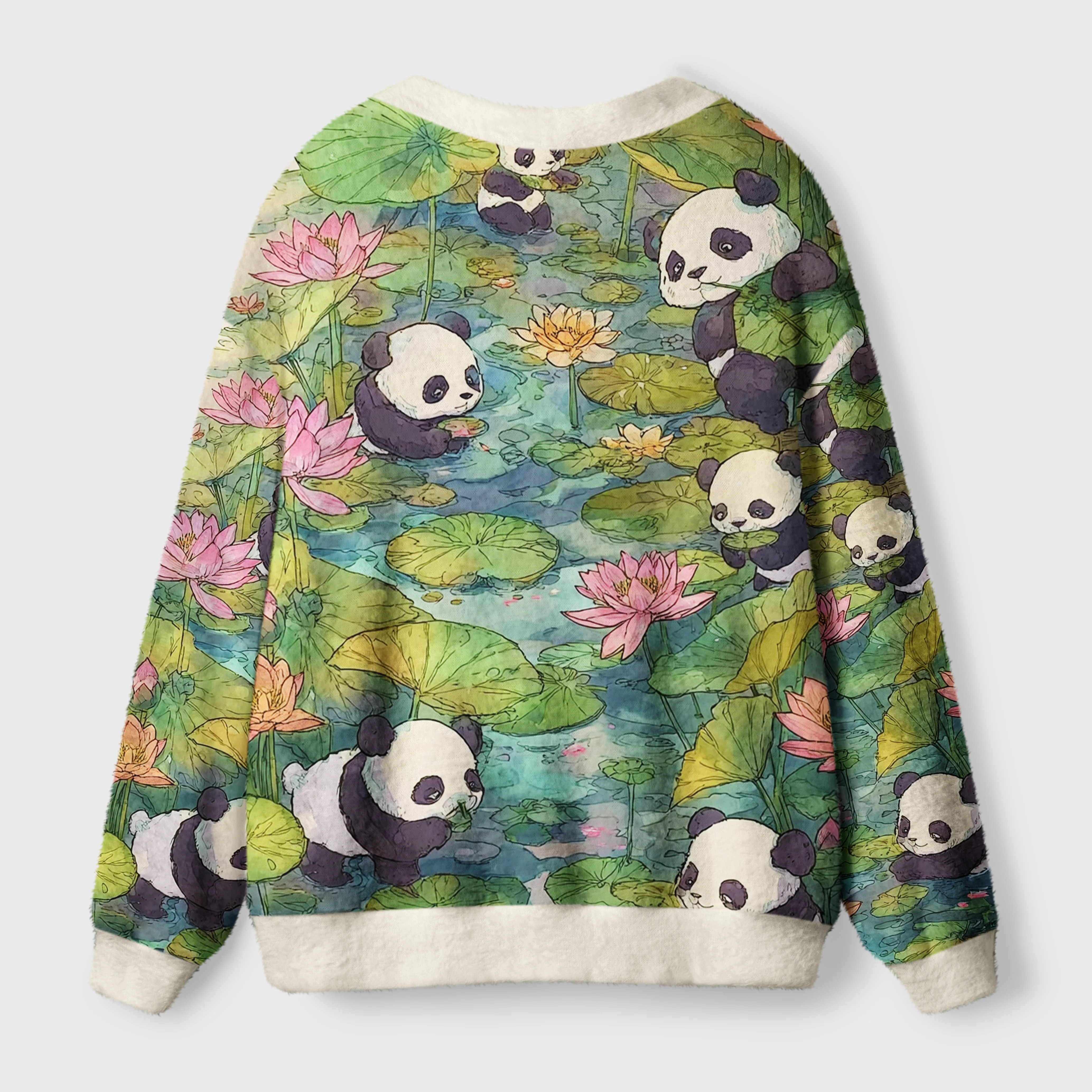 Tokyo-Tiger Panda Lotus Garden Ugly Cardigan Sweater