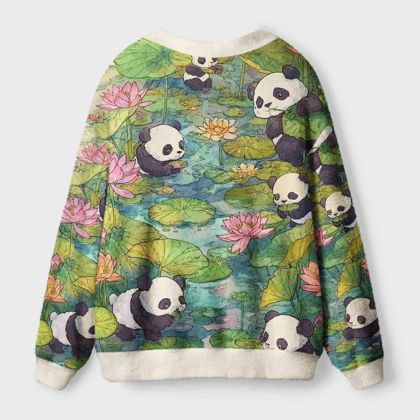 Tokyo-Tiger Panda Lotus Garden Ugly Cardigan Sweater