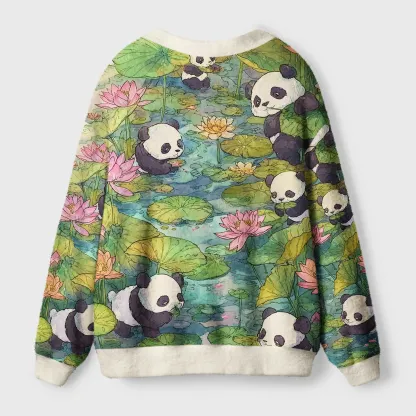 Tokyo-Tiger Panda Lotus Garden Ugly Cardigan Sweater