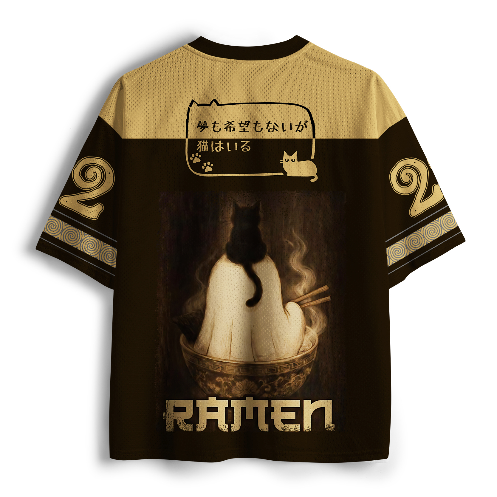 Tokyo-Tiger Ghost And Cat Eating Ramen Mesh Jersey