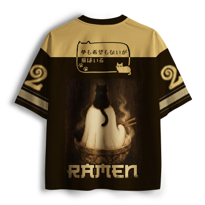 Tokyo-Tiger Ghost And Cat Eating Ramen Mesh Jersey