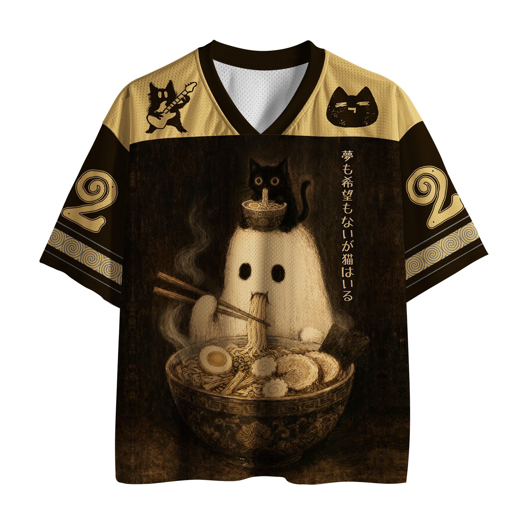 Tokyo-Tiger Ghost And Cat Eating Ramen Mesh Jersey