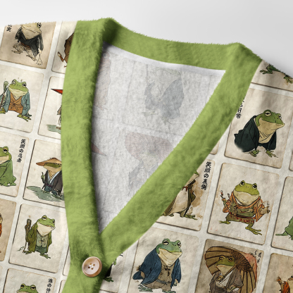 Tokyo-Tiger Frogs Of The Samurai Realm Ugly Cardigan Sweater