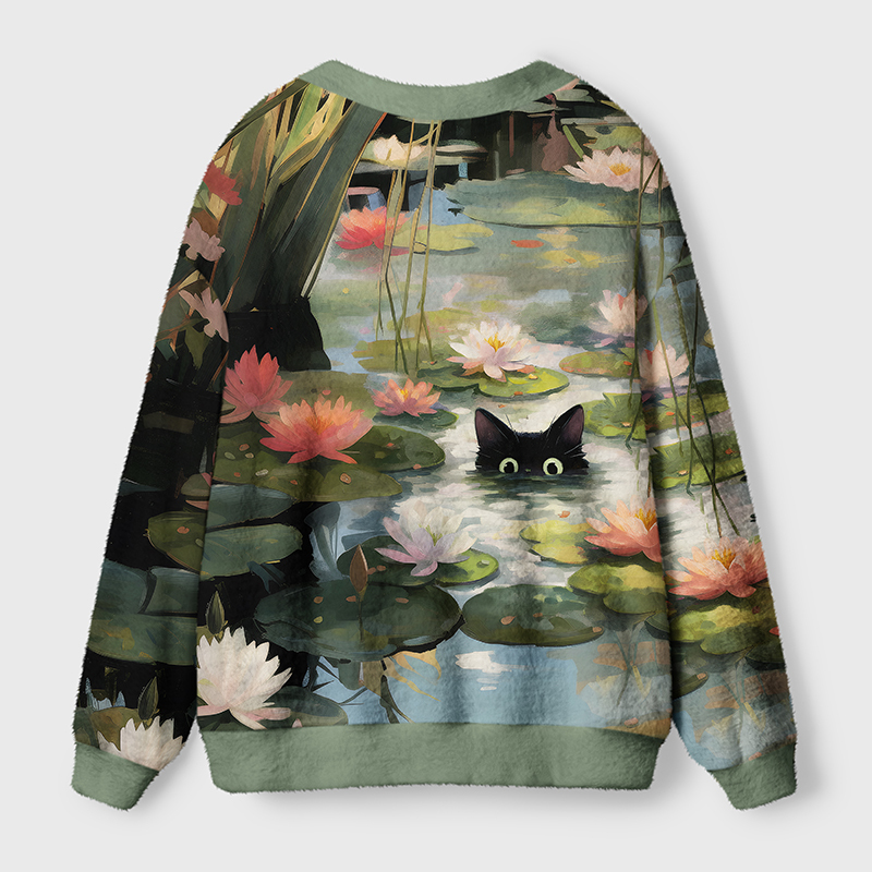 Tokyo-Tiger Cats In The Lotus Pond Ugly Cardigan Sweater