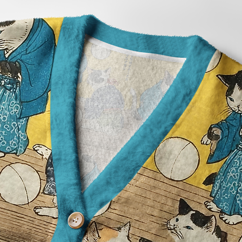 Tokyo-TigerCats In Kimonos: A Tale Of Grace And Mischief Ugly Cardigan Sweater
