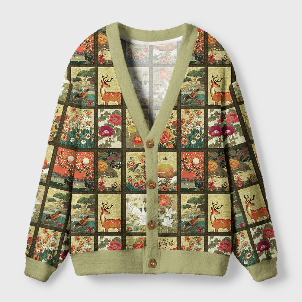 Tokyo-Tiger Ukiyoe Floral Patchwork Ugly Cardigan Sweater Sale