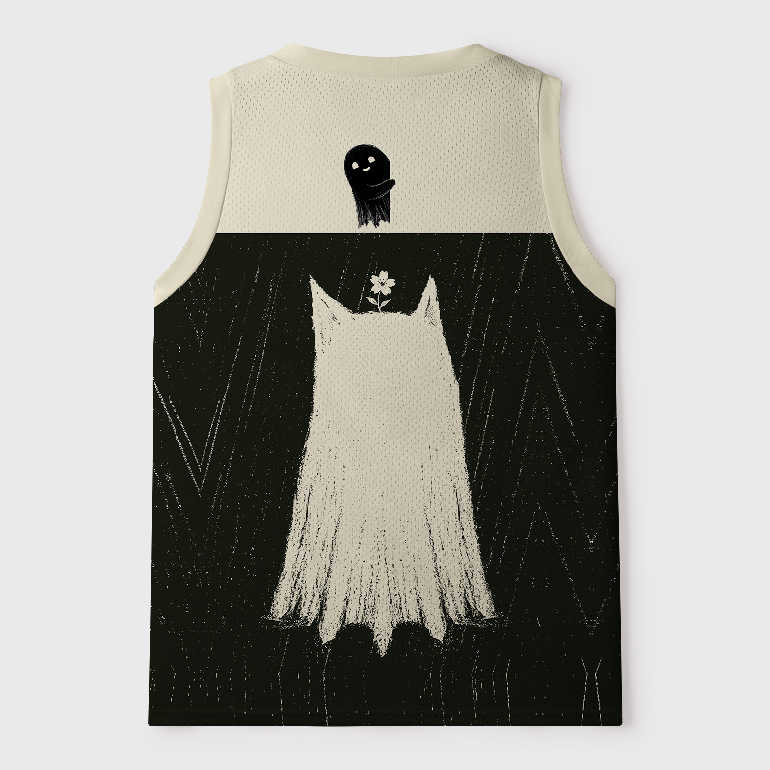 Tokyo-Tiger Sad Little Ghost Cat Mesh Tank Top