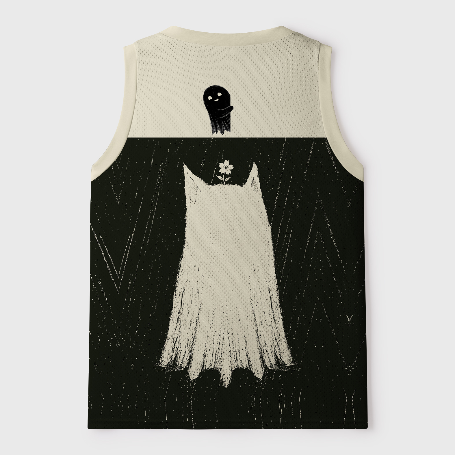 Tokyo-Tiger Sad Little Ghost Cat Mesh Tank Top