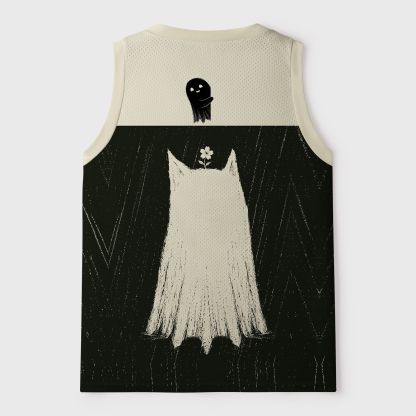 Tokyo-Tiger Sad Little Ghost Cat Mesh Tank Top