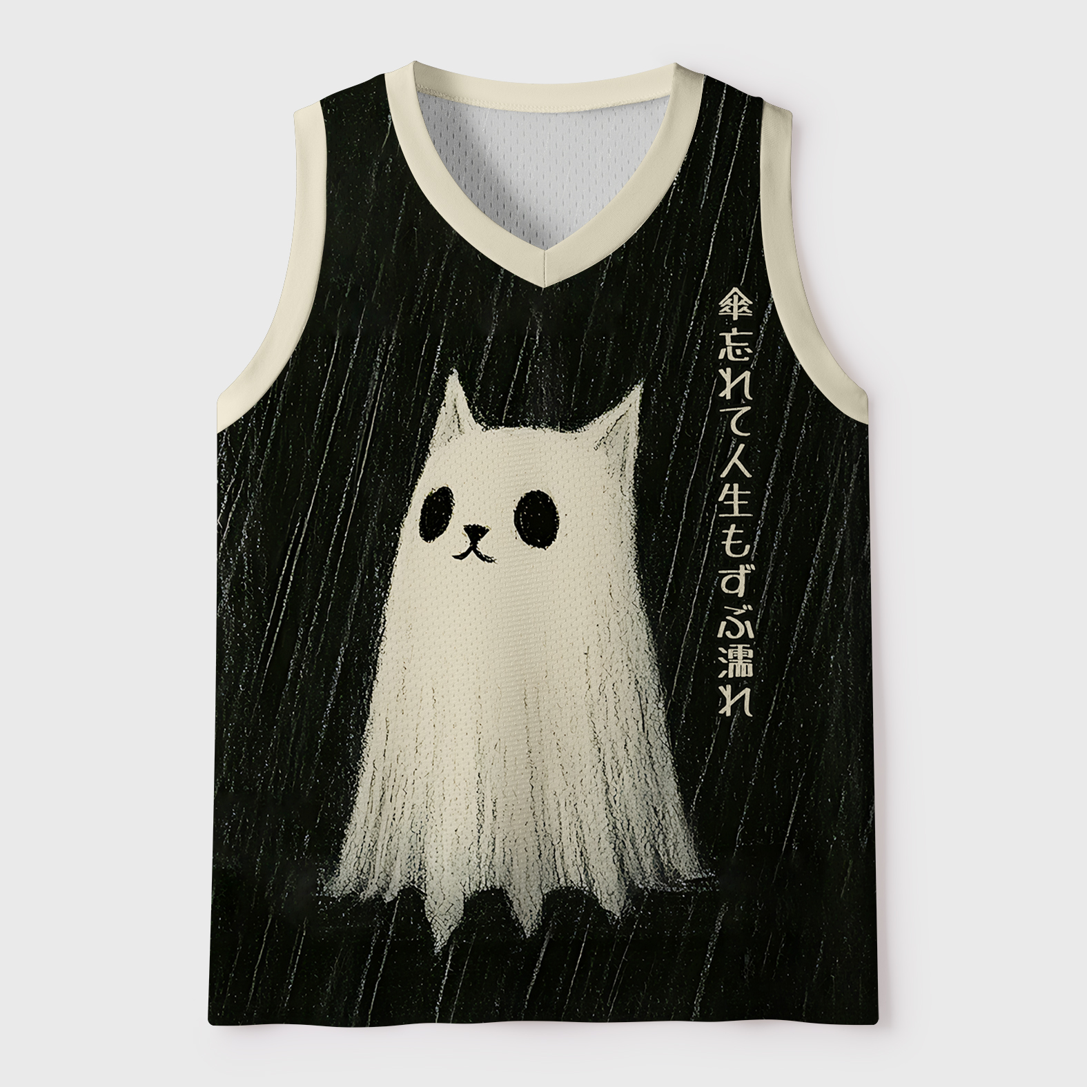 Tokyo-Tiger Sad Little Ghost Cat Mesh Tank Top