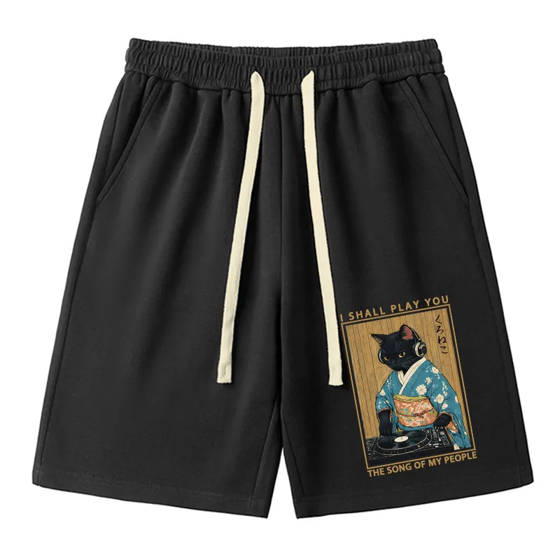 Tokyo-Tiger Funny Playing Music Black Cat Unisex Shorts Sale