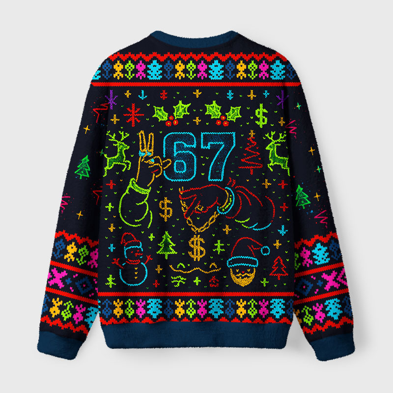 Tokyo-Tiger Santa Says Six Seven Fuzzy Christmas Ugly Sweatshirt