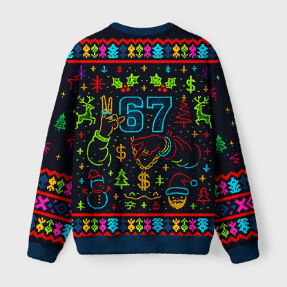 Tokyo-Tiger Santa Says Six Seven Fuzzy Christmas Ugly Sweatshirt