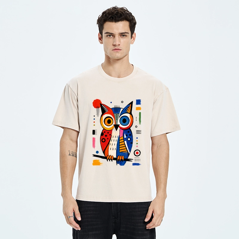 Tokyo‑Tiger Abstract Owl Art Washed T‑Shirt