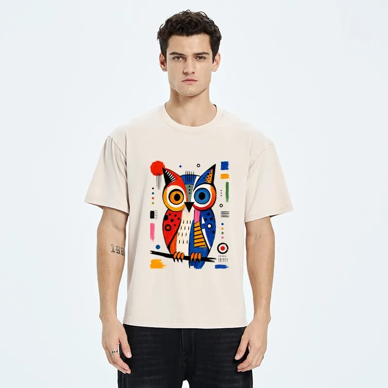 Tokyo‑Tiger Abstract Owl Art Washed T‑Shirt