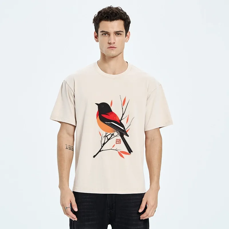 Tokyo‑Tiger Oriental Bird Graphic Washed T‑Shirt