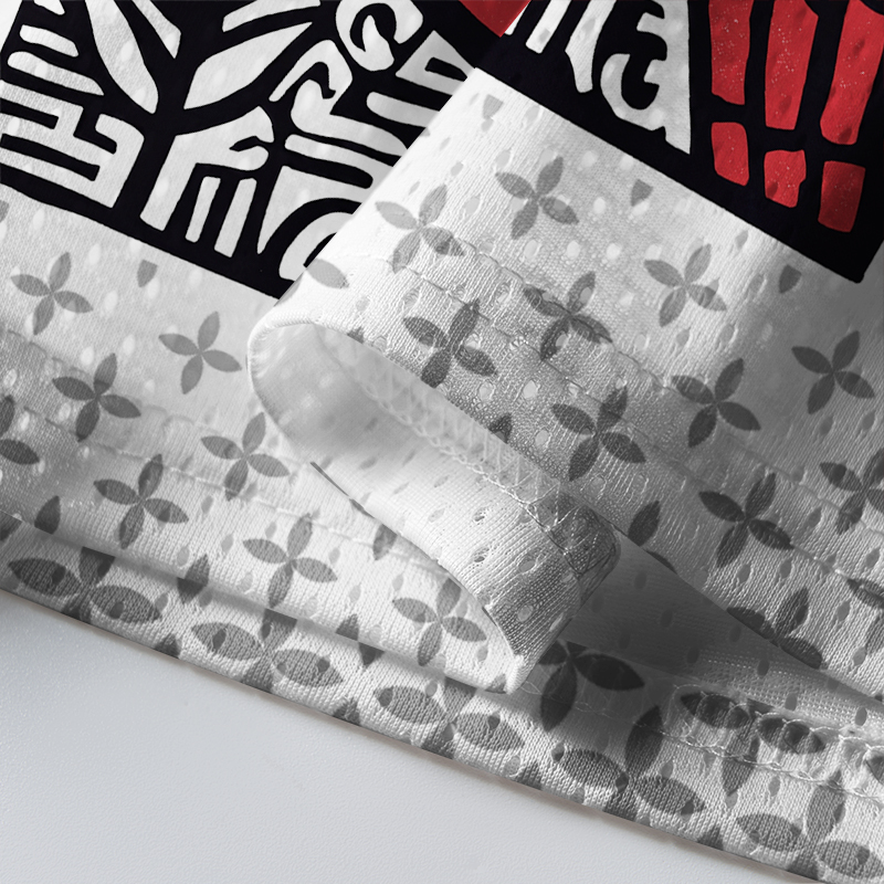 Tokyo-Tiger Block Print Red Crow Geometric Mesh Jersey