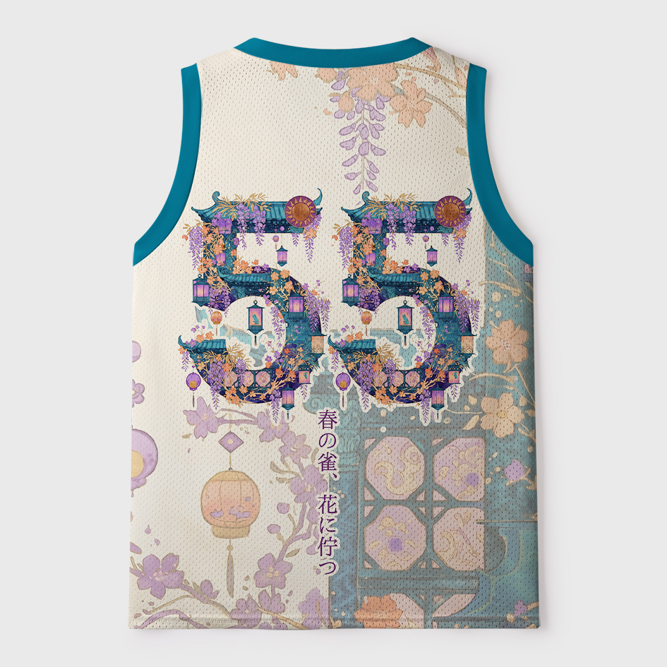 Tokyo-Tiger Ukiyo-e Peacock Wisteria Spring Floral Mesh Tank Top