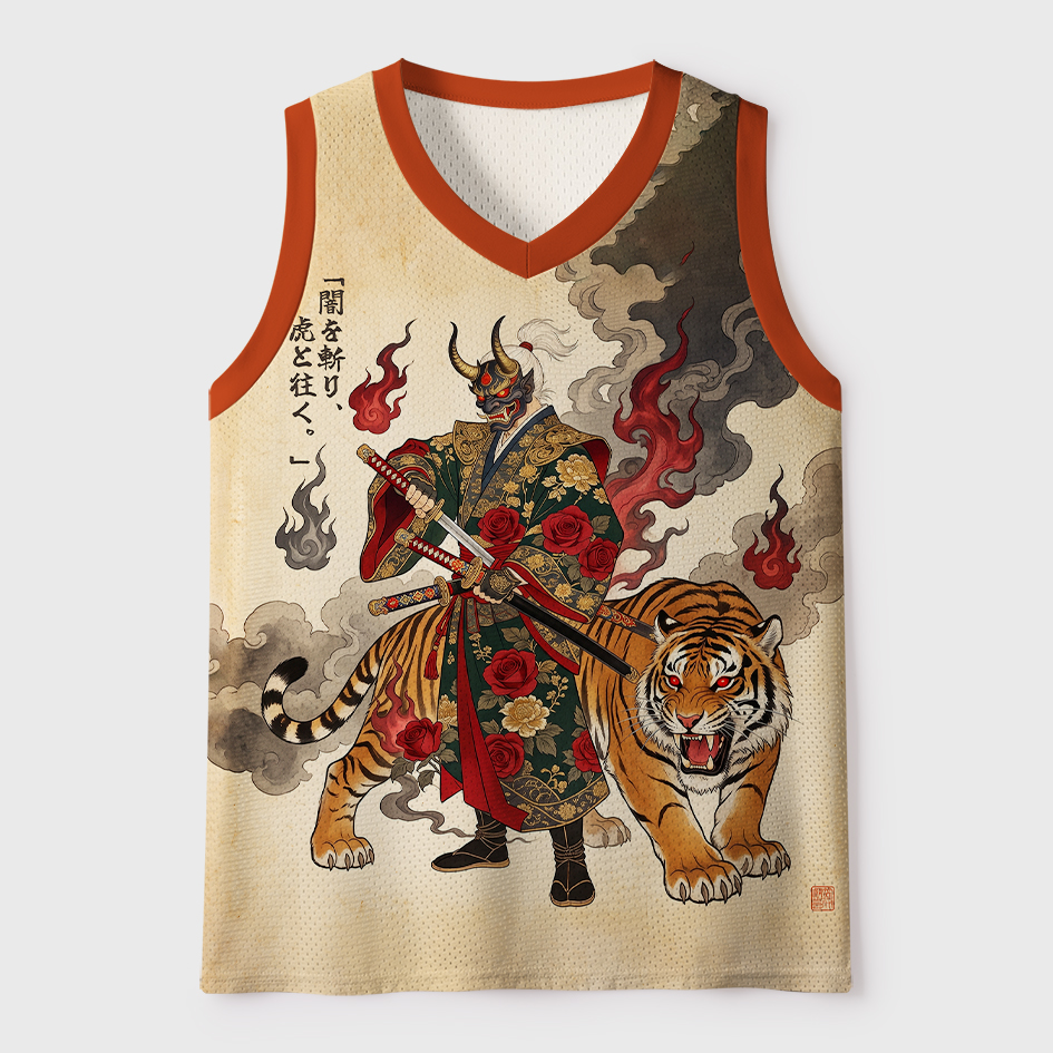 Tokyo-Tiger Oni Samurai Tiger Warrior Jersey Japanese Ukiyo-e Art Mesh Tank Top