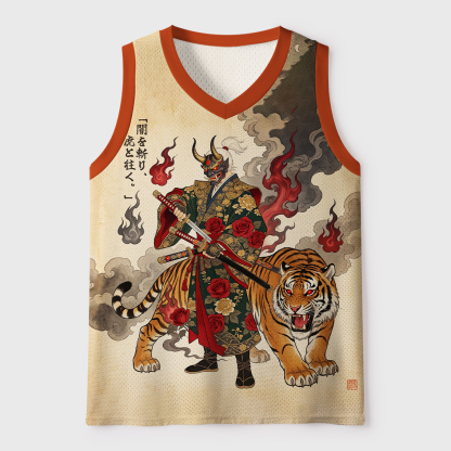 Tokyo-Tiger Oni Samurai Tiger Warrior Jersey Japanese Ukiyo-e Art Mesh Tank Top