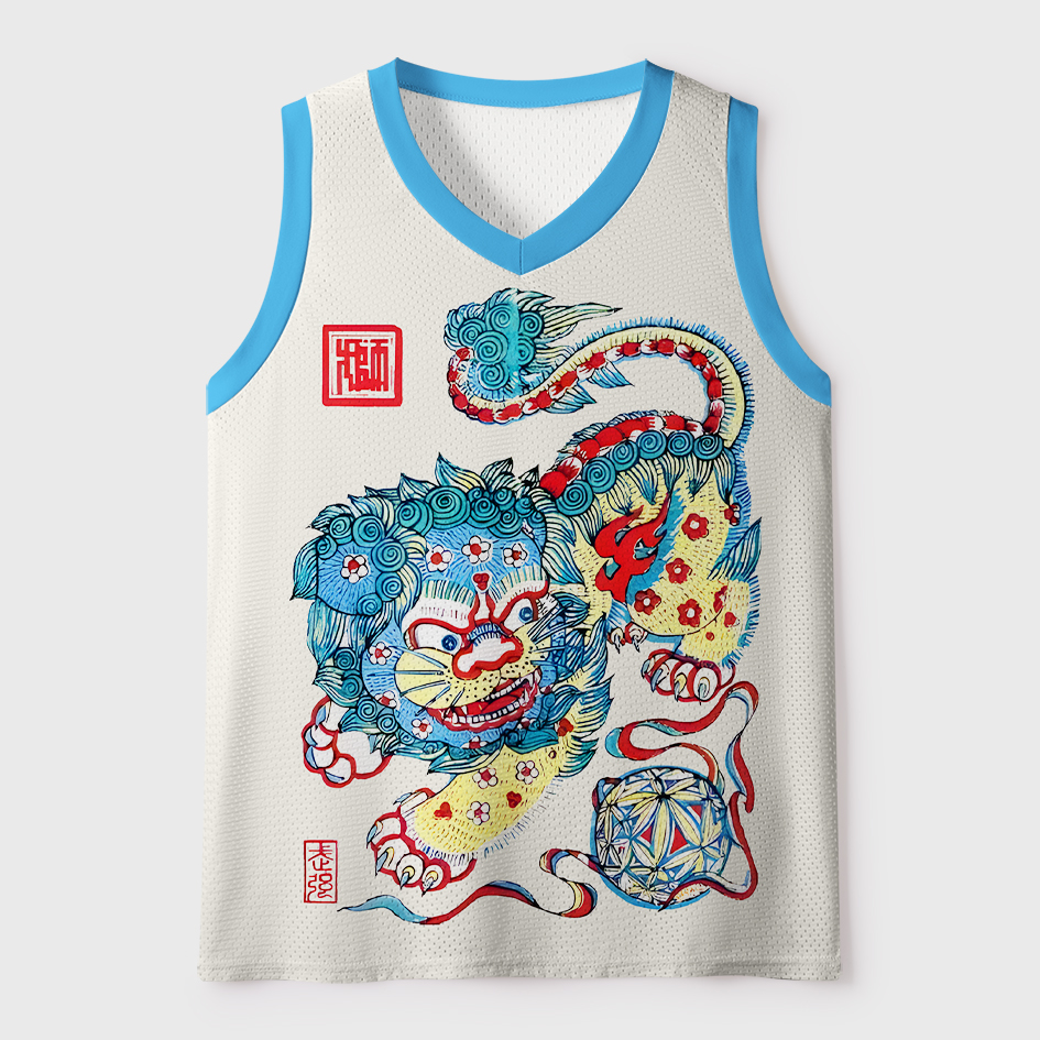 Tokyo-Tiger Vintage Fu Lion Traditional Asian Art Mesh Tank Top