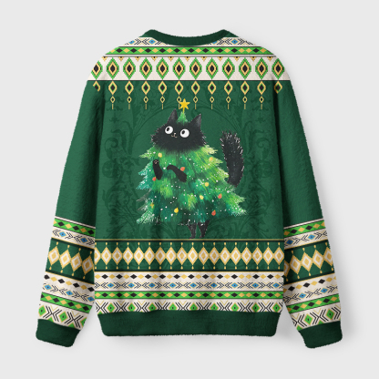 Tokyo-Tiger Funny Christmas Tree Cat Fuzzy Christmas Ugly Sweatshirt