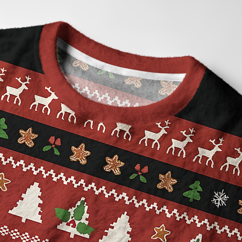 Tokyo-Tiger Gingerbread Ninjas In Battle Fuzzy Christmas Ugly Sweatshirt