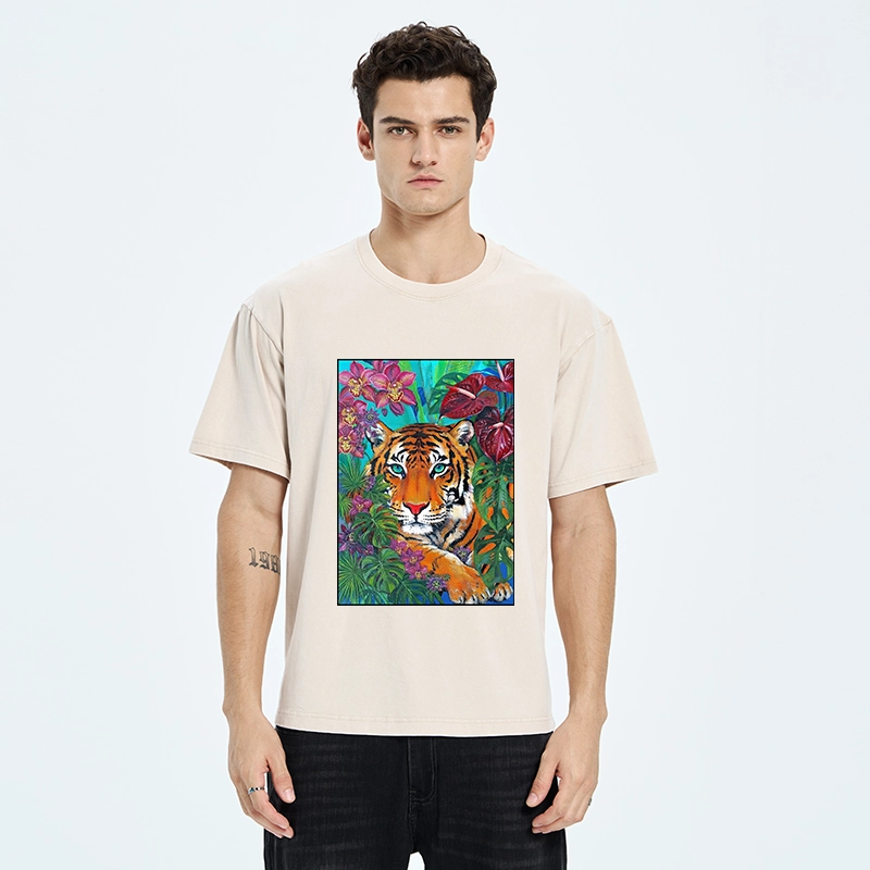 Tokyo-Tiger Floral Tiger Portrait Washed T-Shirt